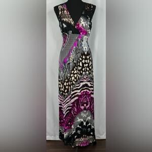 Julia Maxi Dress Size M Sleeveless Abstract Animal Print Silk Crochet Beachy
